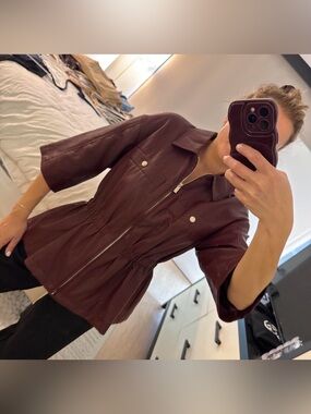Zara Faux Leather Zip-Front Jacket — Burgundy